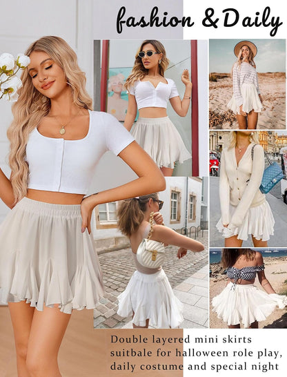 Women'S Pleated Mini Skirt Ruffle Flowy Tennis Skirt Rave Outfit