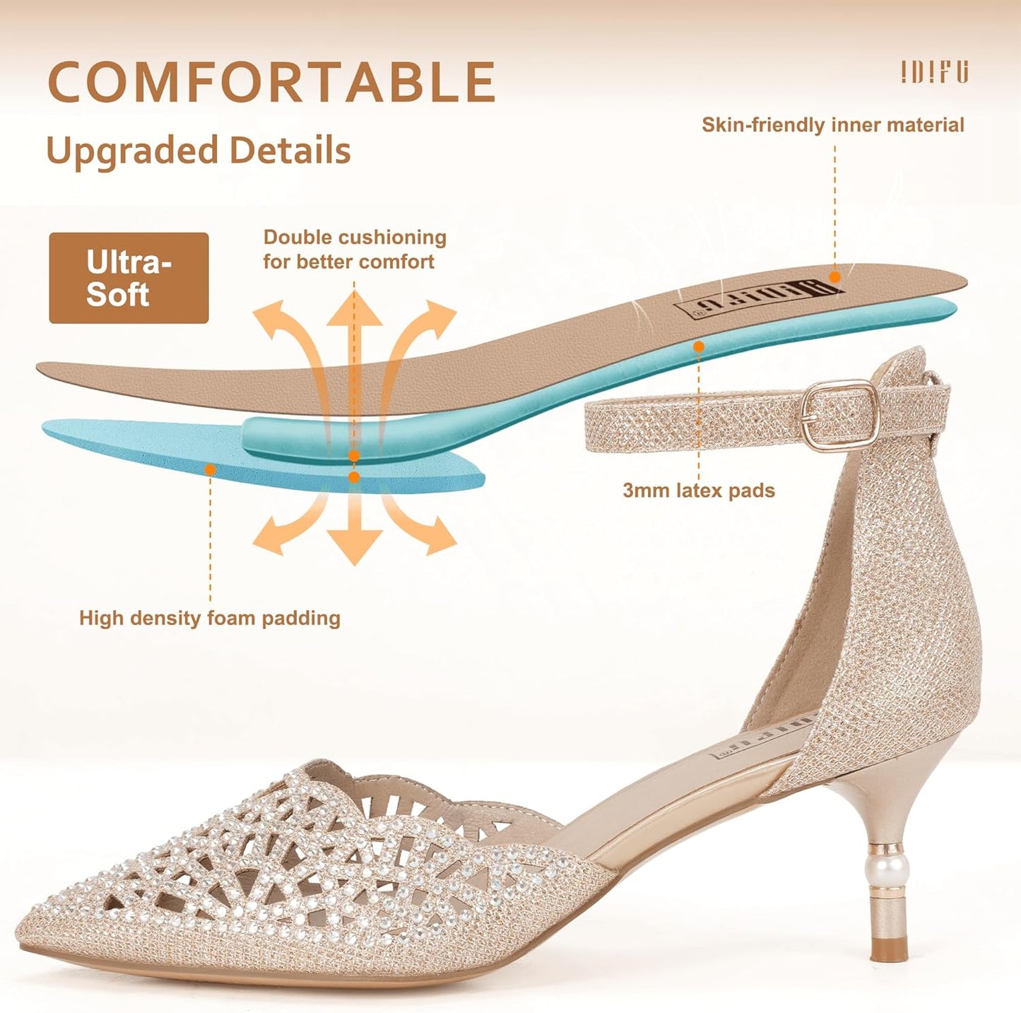 Women's IN2 Candice Rhinestone and Sequin Low Kitten Heel Pumps for Bridal and Evening Wear
