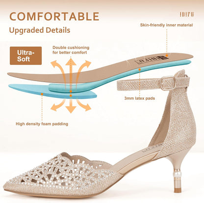 Women's IN2 Candice Rhinestone and Sequin Low Kitten Heel Pumps for Bridal and Evening Wear