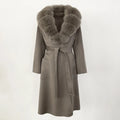 Natural Real Fox Fur Collar Jacket Winter Wool Woolen Long Fur Ladies Women Warm Outerwear Casual Clothes for Lady