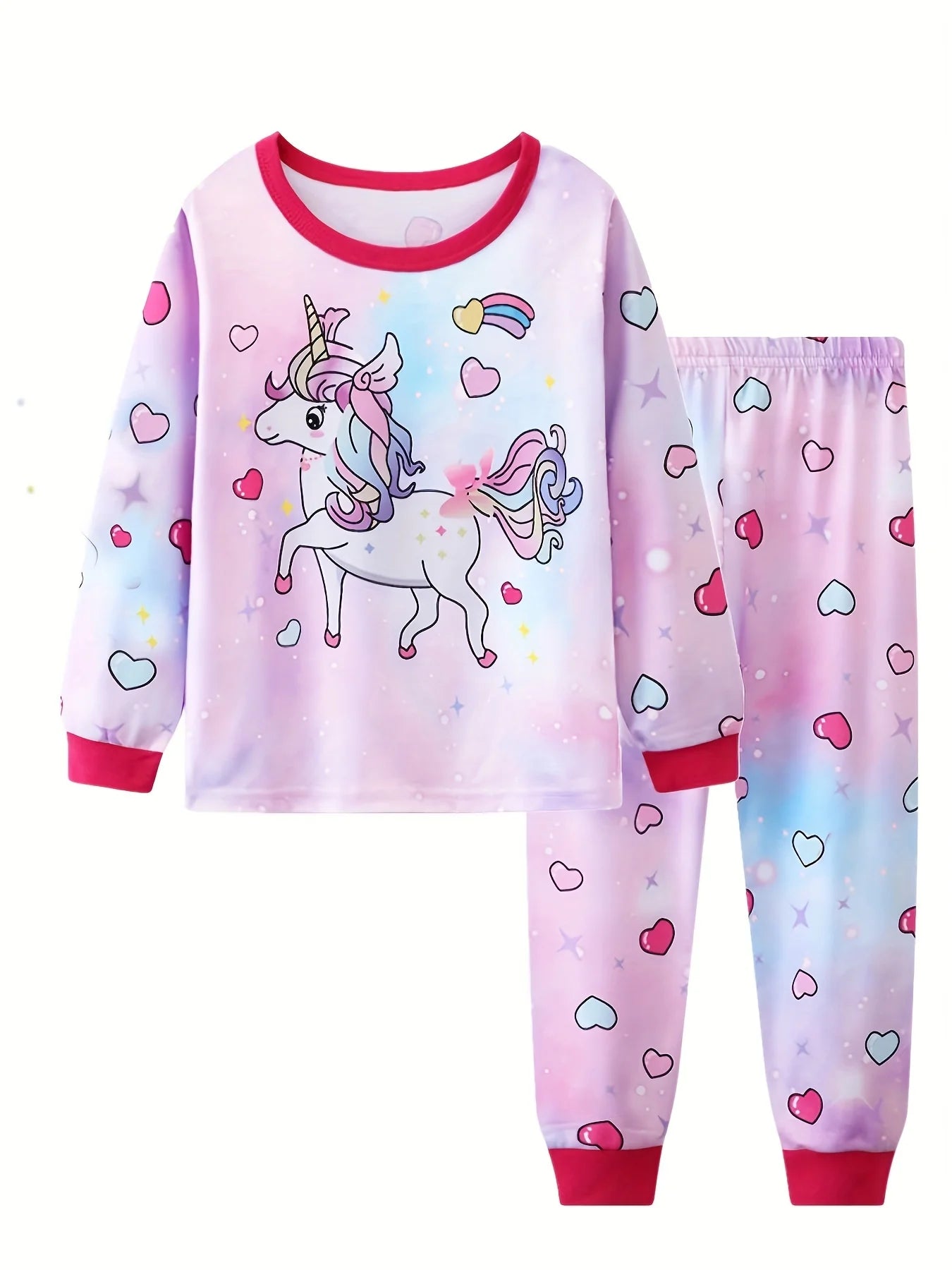 Girls Unicorn Cartoon Long Sleeve Pajamas Two Piece Set
