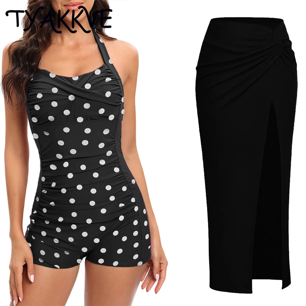 One Piece Swimwear 2024 plus Size XXL Monokini Polka Bikini Vintage Swimsuit Sexy Push up Bathing Suit Women Bodysuit Bather