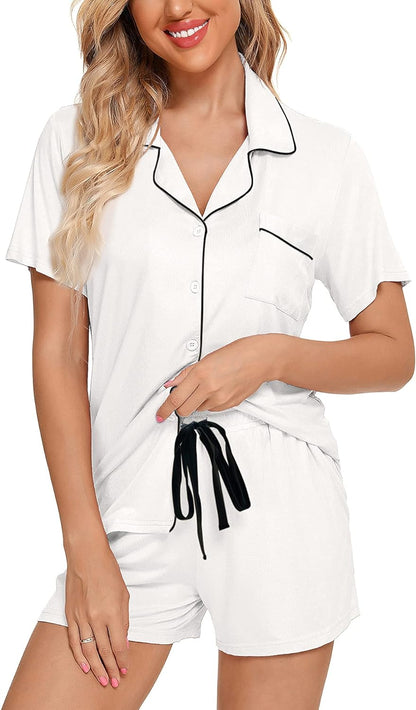 Womens Pajamas Set Short Sleeve Button down Soft Pj Sets S-XXL