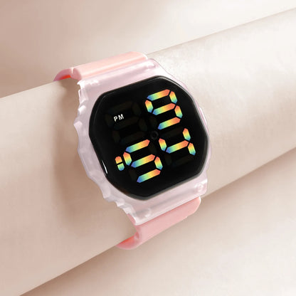 Hot Selling Kids Sports Electronic Watch Minimalist Polygonal LED Illusion Luminous Student Sports Watch Bracelet