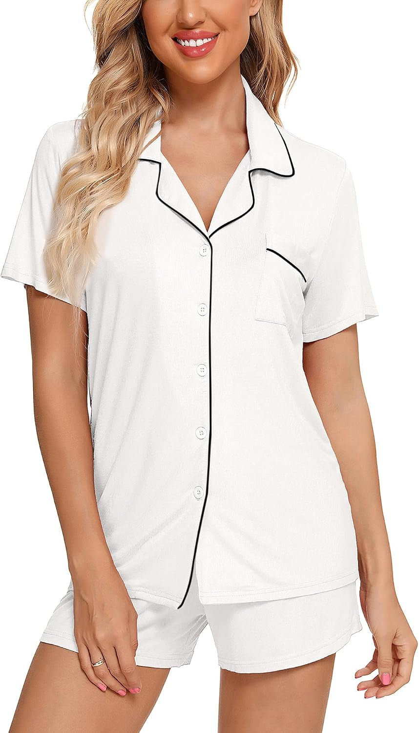 Womens Pajamas Set Short Sleeve Button down Soft Pj Sets S-XXL