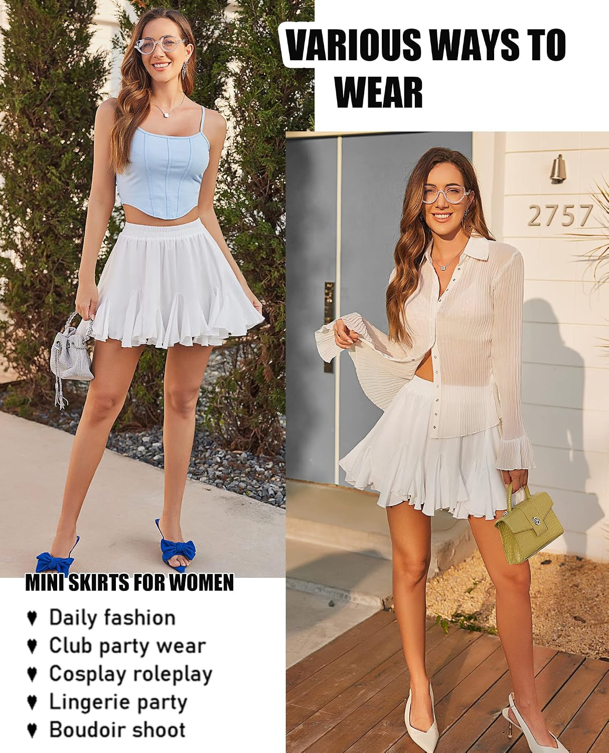 Women'S Pleated Mini Skirt Ruffle Flowy Tennis Skirt Rave Outfit