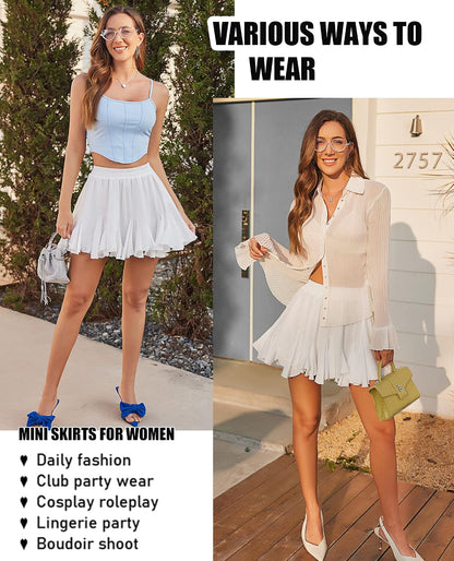 Women'S Pleated Mini Skirt Ruffle Flowy Tennis Skirt Rave Outfit