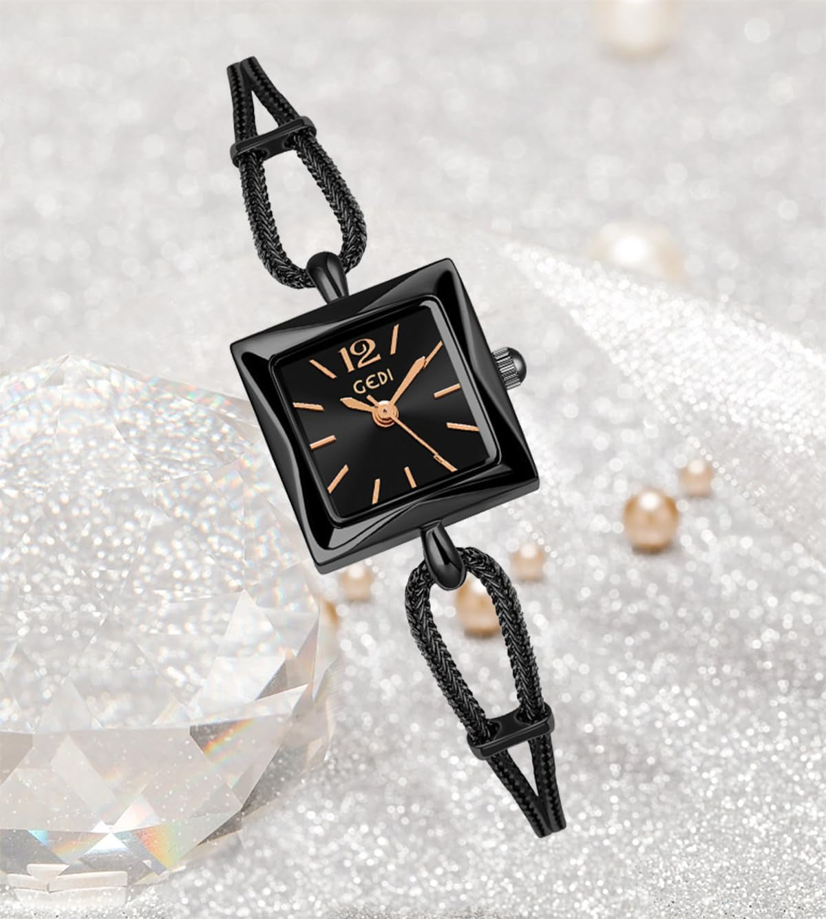 Women Bling Diamonds Rose Gold Watches Dress Analog Waterproof Quartz Watch for Female Mosaic with Glitter Diamonds Bracelet