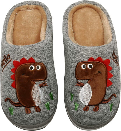 Children's Cozy Plush Dinosaur House Slippers - Non-Slip Cotton Indoor Shoes for Winter