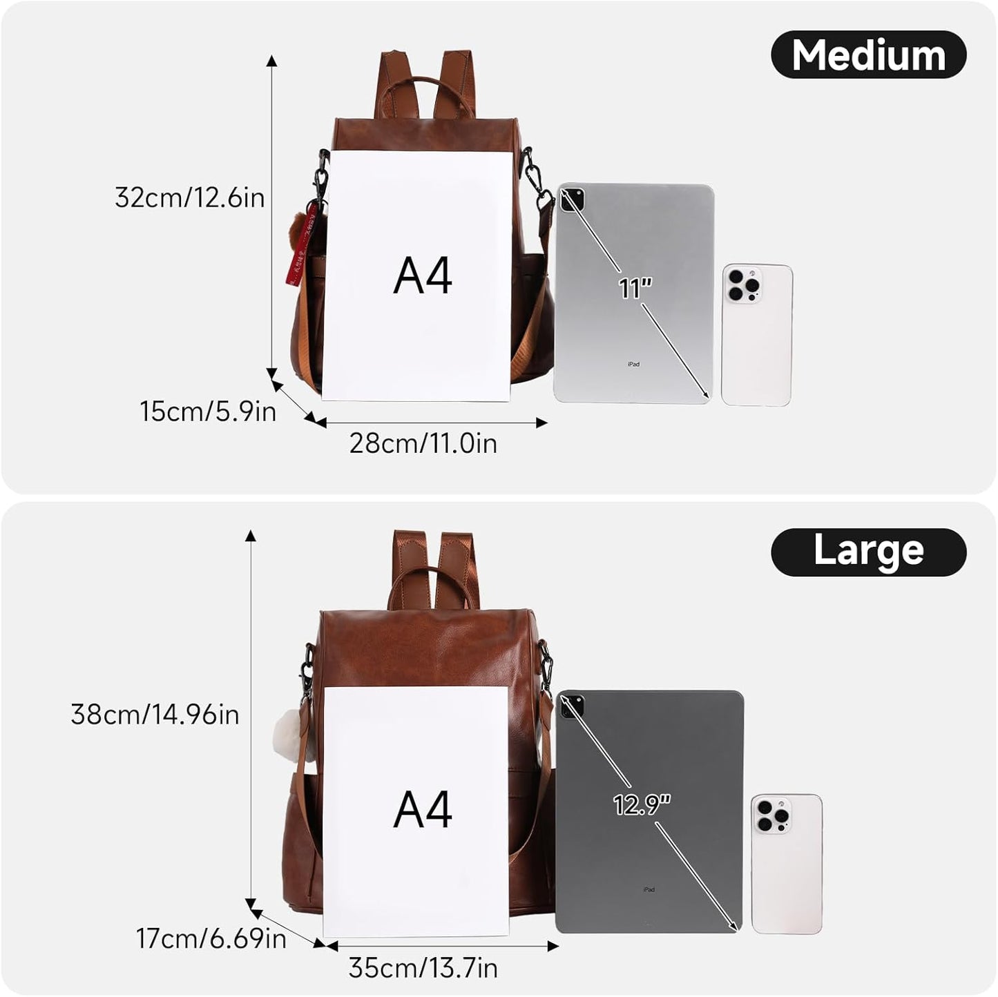 Women's Anti-Theft PU Leather Backpack Purse - Casual Shoulder Bag and Fashion Satchel