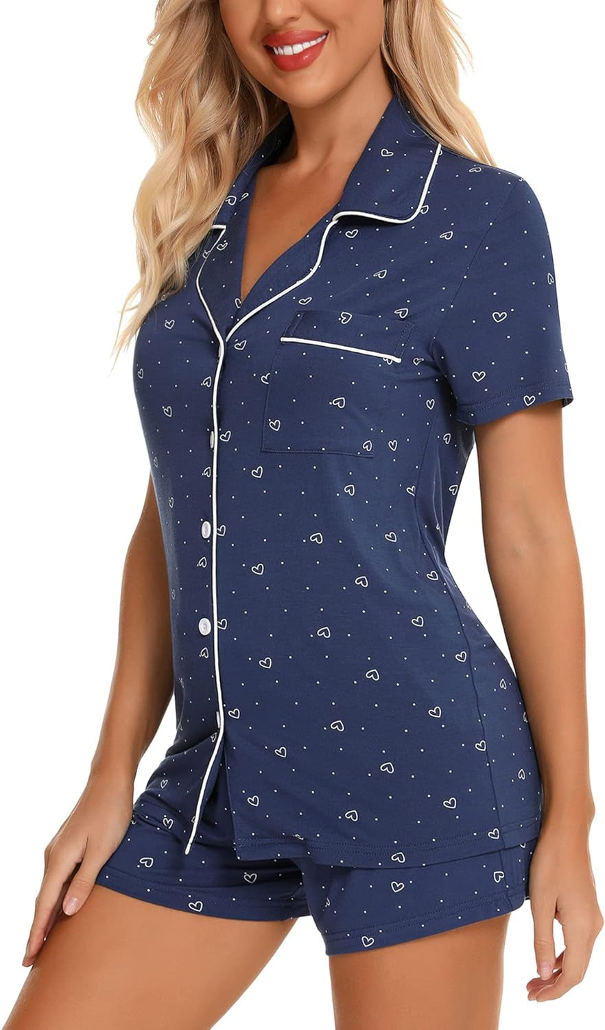 Womens Pajamas Set Short Sleeve Button down Soft Pj Sets S-XXL