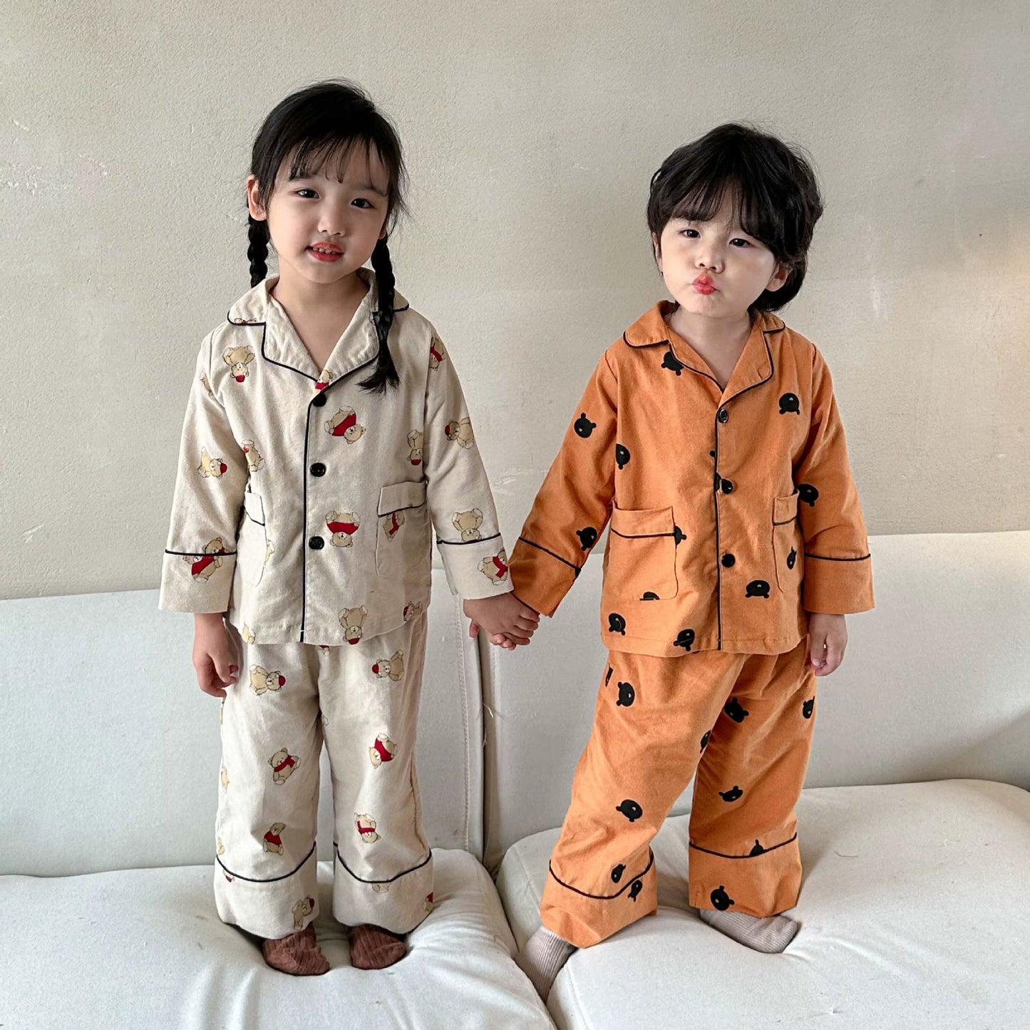 Cartoon Bear Kids Pajama Sets Children'S Clothing Cotton Pajama Set for Boys Girls Spring Autumn Home Clothing Two-Piece Set