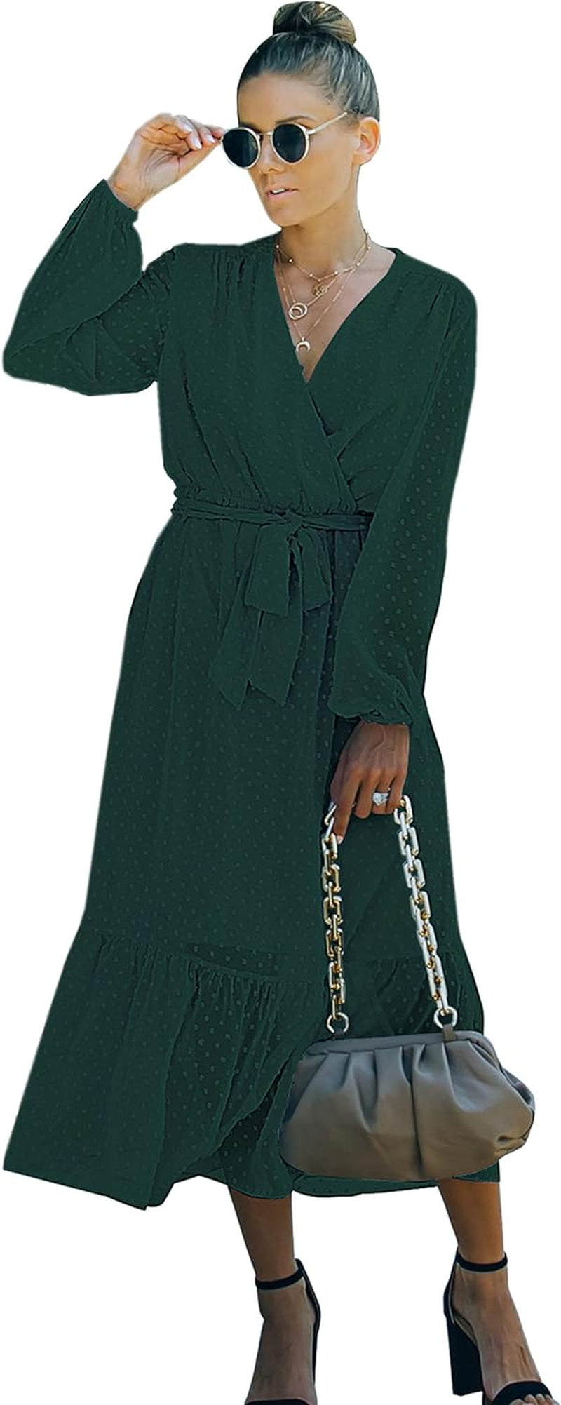 Women’S Dress Summer Boho Floral Printed Tiered V Neck Ruffle Short Sleeves Belted Midi Maxi Dresses