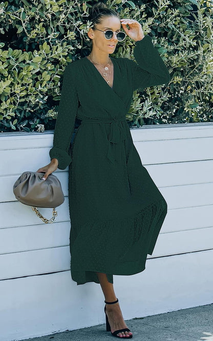 Women’S Dress Summer Boho Floral Printed Tiered V Neck Ruffle Short Sleeves Belted Midi Maxi Dresses