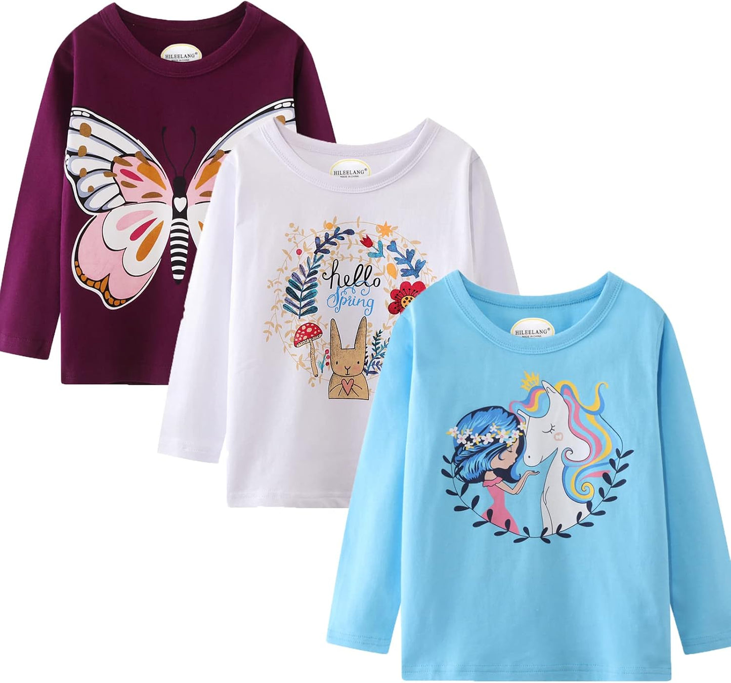 Girl Long Sleeve Shirts Christams Tops Tees Cotton Casual Stripe Crewneck Graphic Jersey Tunic T-Shirts 3 Packs Sets