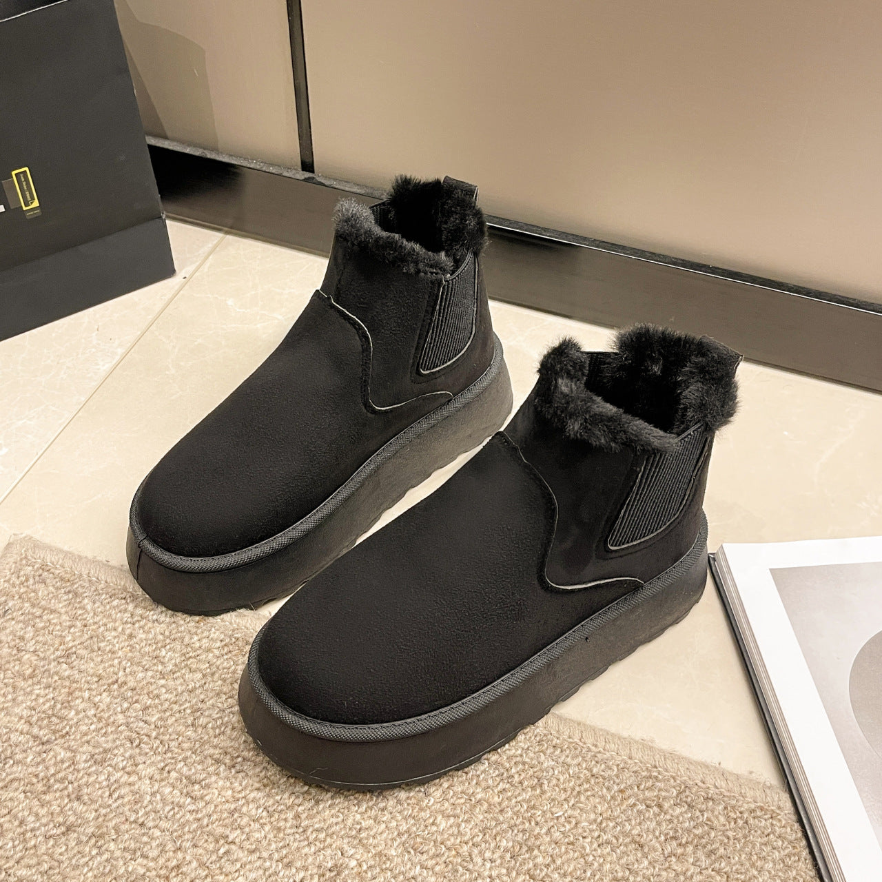 Women'S Plush Boots Winter Warm Fleece Thick Flats Snow Boots Fashion Shoes