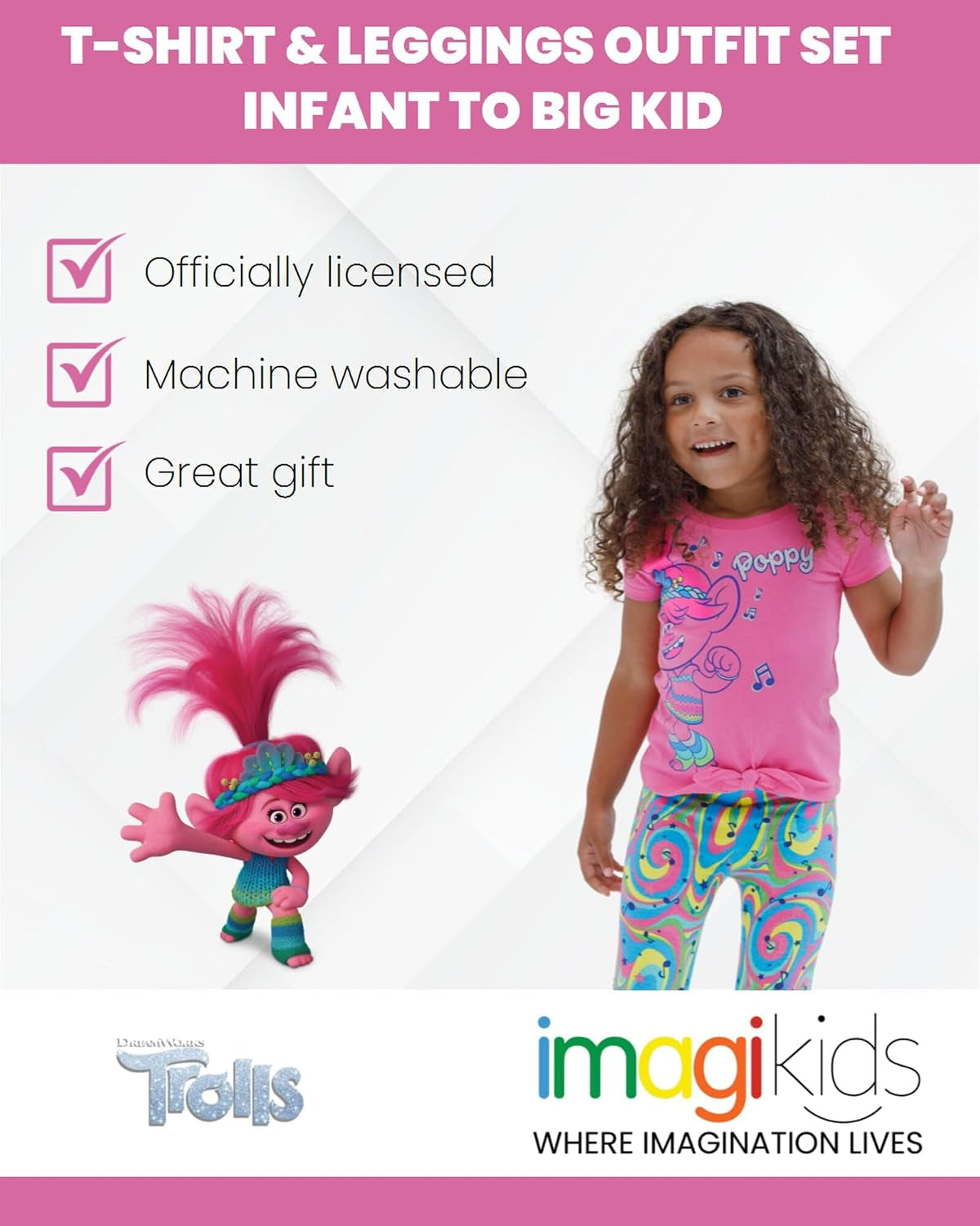 Dreamworks Trolls Poppy Pullover Fleece T-Shirt and Leggings Outfit Set Infant to Little Kid