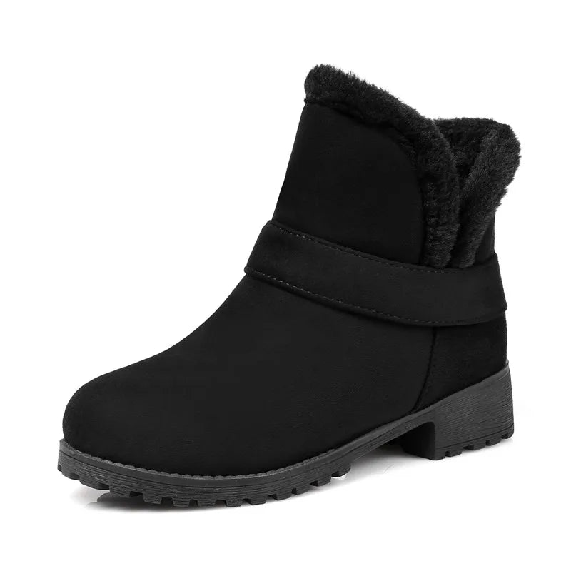 Warm Fur Winter Snow Boots Female Casual Fashion Flock Low Heels Ankle Boots for Women Winter Shoes Black Large Size 45 46