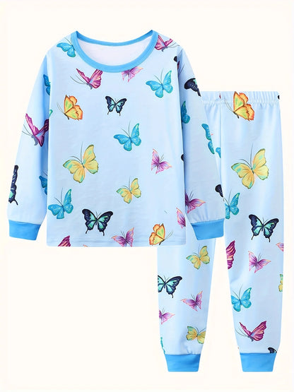 Girls Unicorn Cartoon Long Sleeve Pajamas Two Piece Set