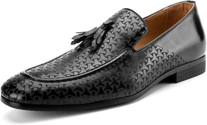 Men's Slip-On Loafers with Laser-Carved Design and Tassel Detail, Microfiber PU Leather Upper, Classic Comfort