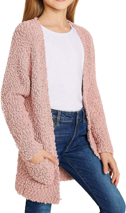 Warm Cardigan for Girl Open Front Sweater Girls Lightweight Cardigan Sweaters Sweeter for Girl Fall Sweaters Silver Pink Size Xx-Large