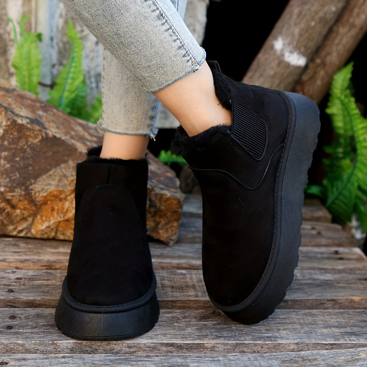Women'S Plush Boots Winter Warm Fleece Thick Flats Snow Boots Fashion Shoes