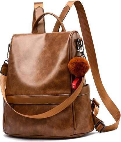 Women's Anti-Theft PU Leather Backpack Purse - Casual Shoulder Bag and Fashion Satchel