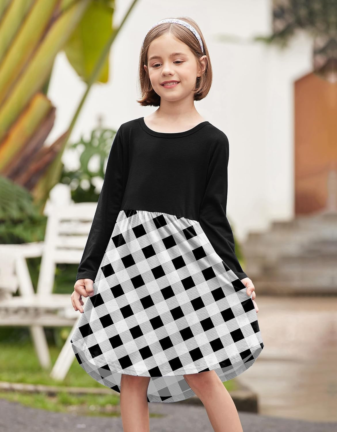 Girls Dress Kids Holiday Casual Long Sleeve High Low Swing Midi Dresses