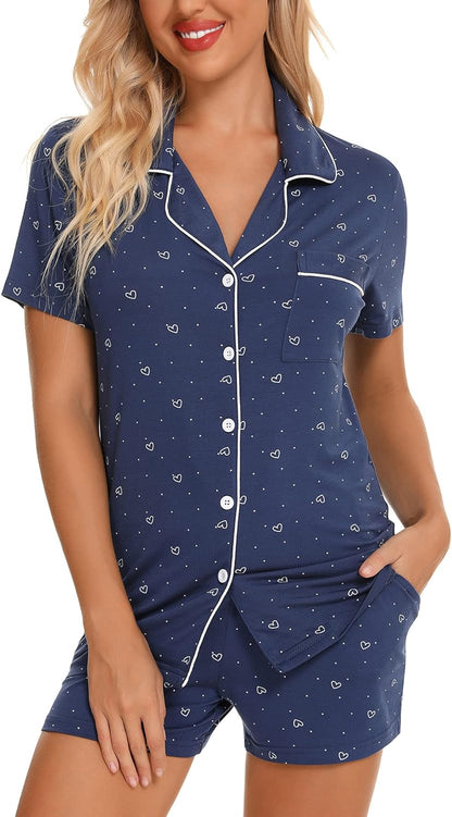 Womens Pajamas Set Short Sleeve Button down Soft Pj Sets S-XXL
