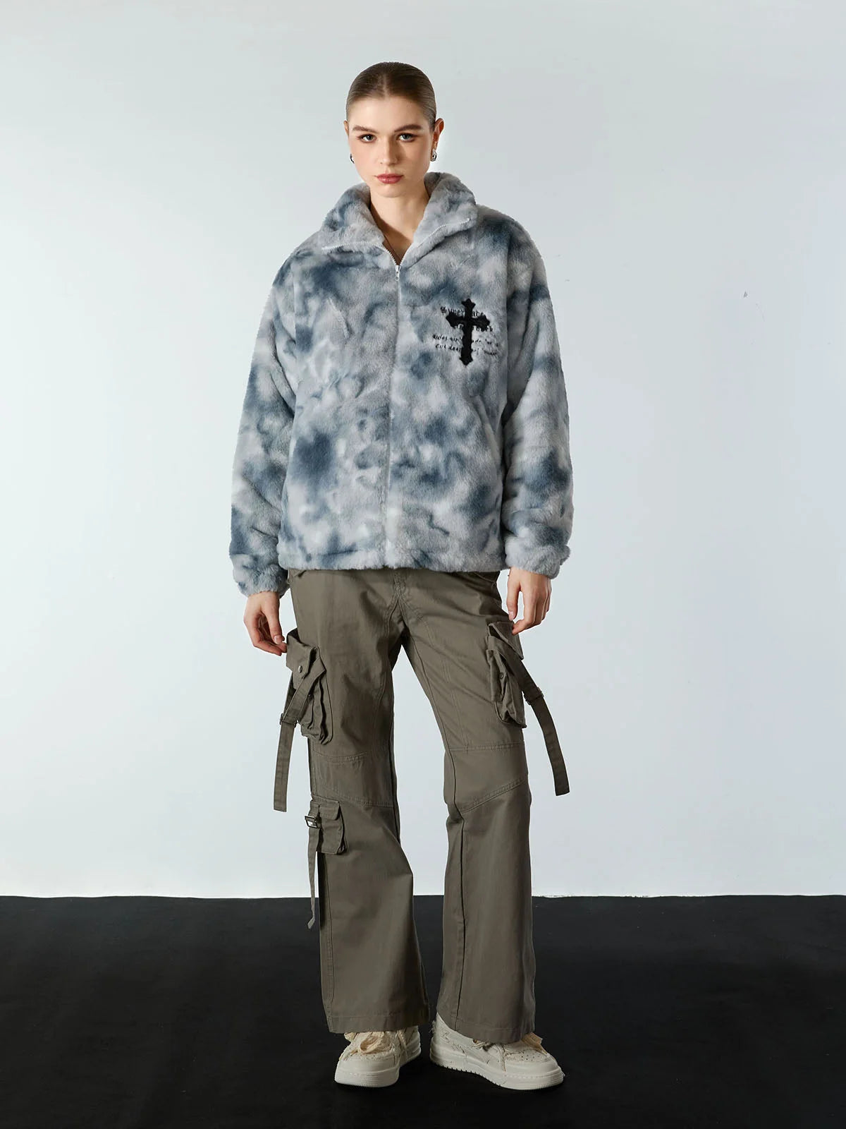 Heavy-Duty Faux Lambswool Tie-Dye Urban Jacket - 1558