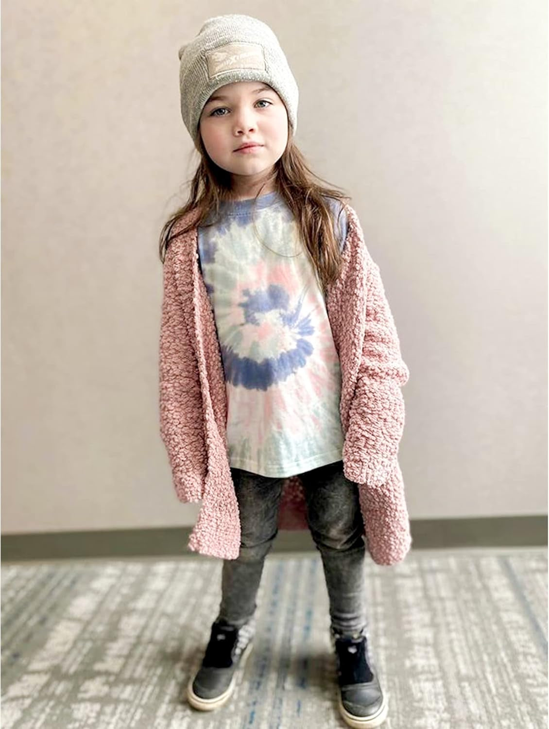Warm Cardigan for Girl Open Front Sweater Girls Lightweight Cardigan Sweaters Sweeter for Girl Fall Sweaters Silver Pink Size Xx-Large