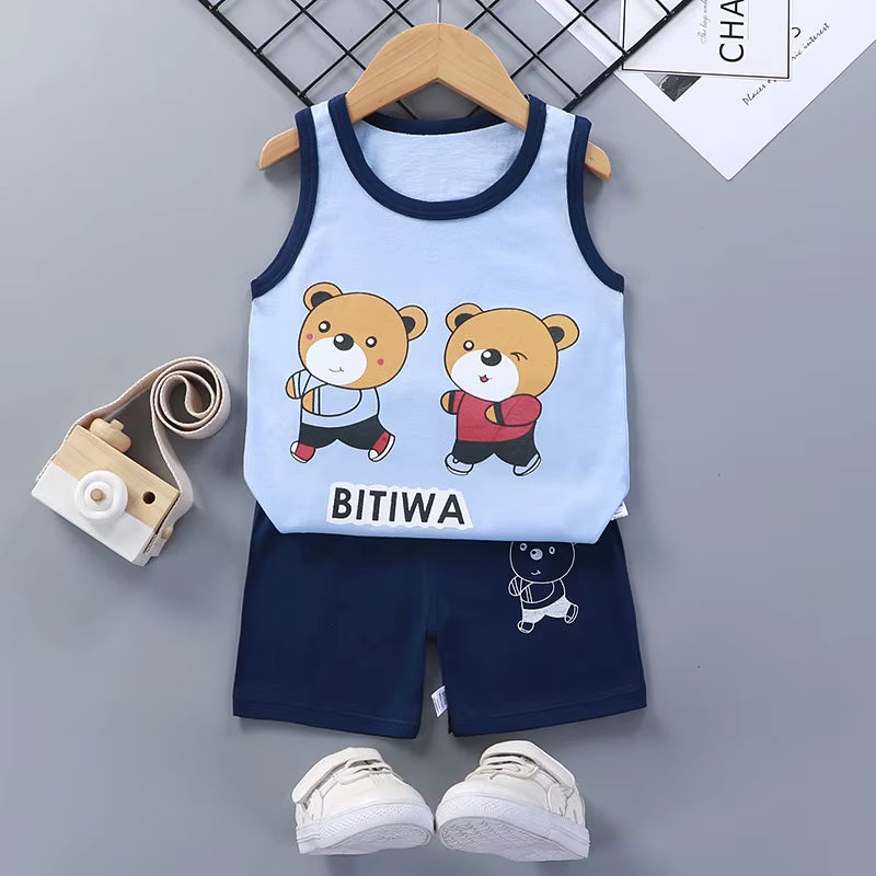 Children Sets Kids Clothes Boys Girls Vest Suit Summer Children'S Clothing Baby Cotton T-Shirts Shorts Tank Top Sleeveless