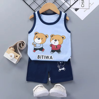 Children Sets Kids Clothes Boys Girls Vest Suit Summer Children'S Clothing Baby Cotton T-Shirts Shorts Tank Top Sleeveless