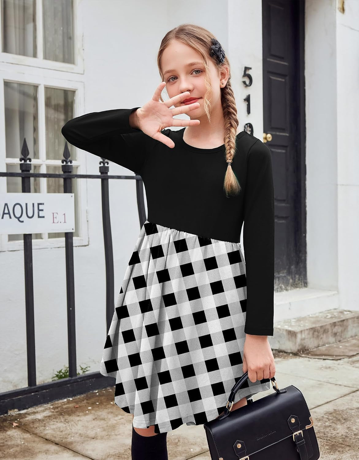 Girls Dress Kids Holiday Casual Long Sleeve High Low Swing Midi Dresses