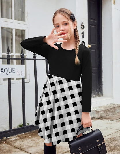Girls Dress Kids Holiday Casual Long Sleeve High Low Swing Midi Dresses