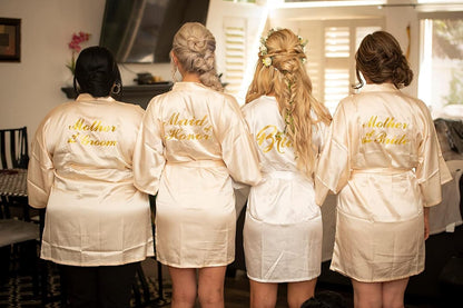 Women'S Satin Robe Short Kimono Bathrobes for Bride & Bridesmaid Wedding Party Robes with Gold Glitter or Rhinestones