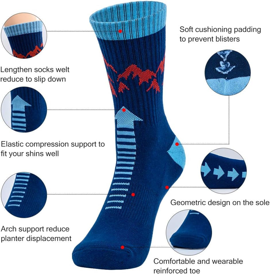 Men'S Hiking Socks Moisture Wicking Cushioned Crew Boot Socks