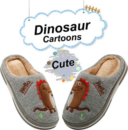 Children's Cozy Plush Dinosaur House Slippers - Non-Slip Cotton Indoor Shoes for Winter
