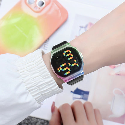 Hot Selling Kids Sports Electronic Watch Minimalist Polygonal LED Illusion Luminous Student Sports Watch Bracelet