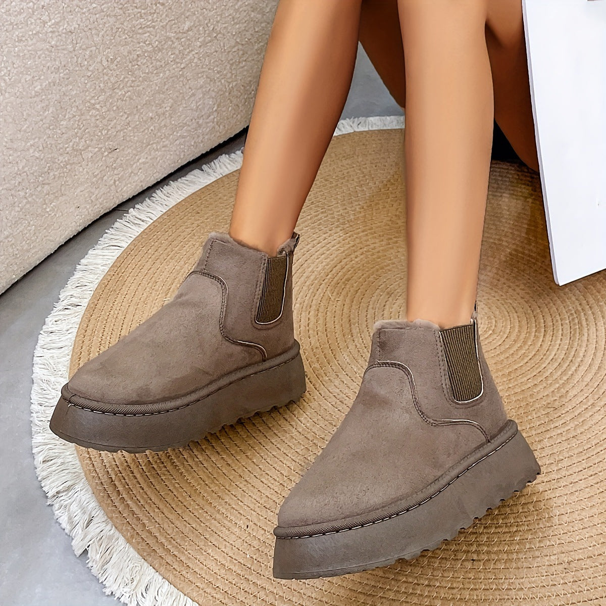 Women'S Plush Boots Winter Warm Fleece Thick Flats Snow Boots Fashion Shoes