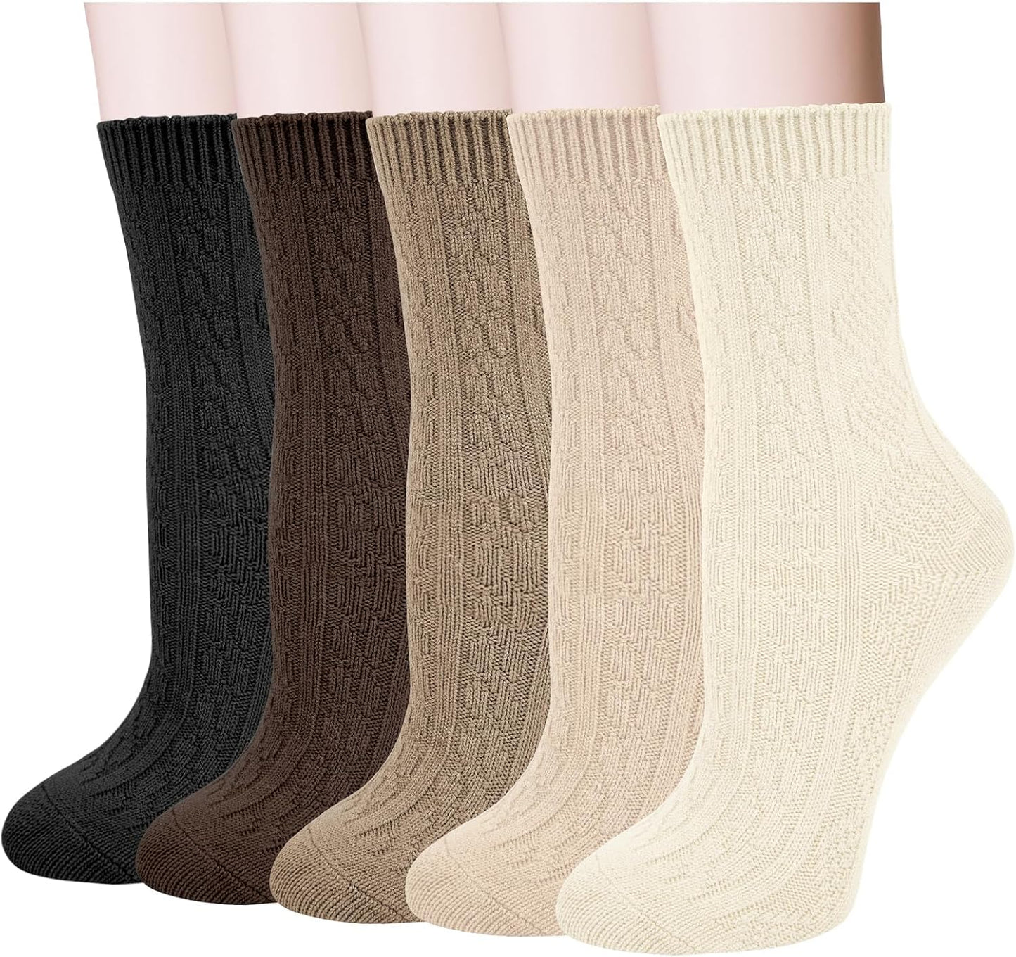 5 Pairs Wool Socks for Women, Winter Warm Cute Cat Crew Socks