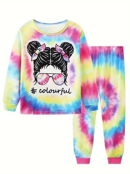 Girls Unicorn Cartoon Long Sleeve Pajamas Two Piece Set
