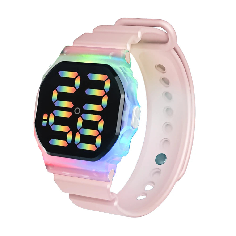 Hot Selling Kids Sports Electronic Watch Minimalist Polygonal LED Illusion Luminous Student Sports Watch Bracelet