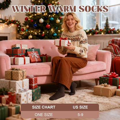 5 Pairs Wool Socks for Women, Winter Warm Cute Cat Crew Socks