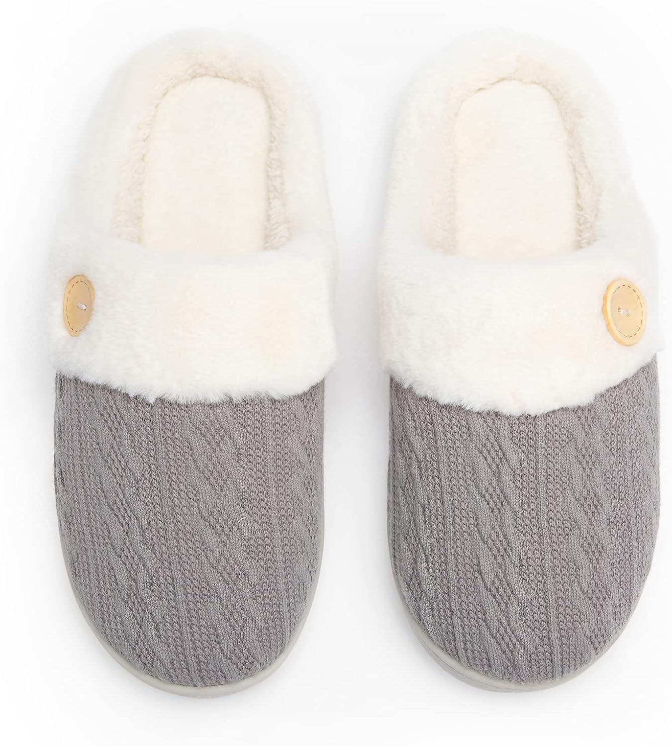 Womens Slipper Warm Comfy Memory Foam House Slippers Knitted Shoes Faux Fur Lined Anti-Skid Rubber Sole Bedroom Cozy Indoor Outdoor Slippers