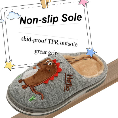 Children's Cozy Plush Dinosaur House Slippers - Non-Slip Cotton Indoor Shoes for Winter