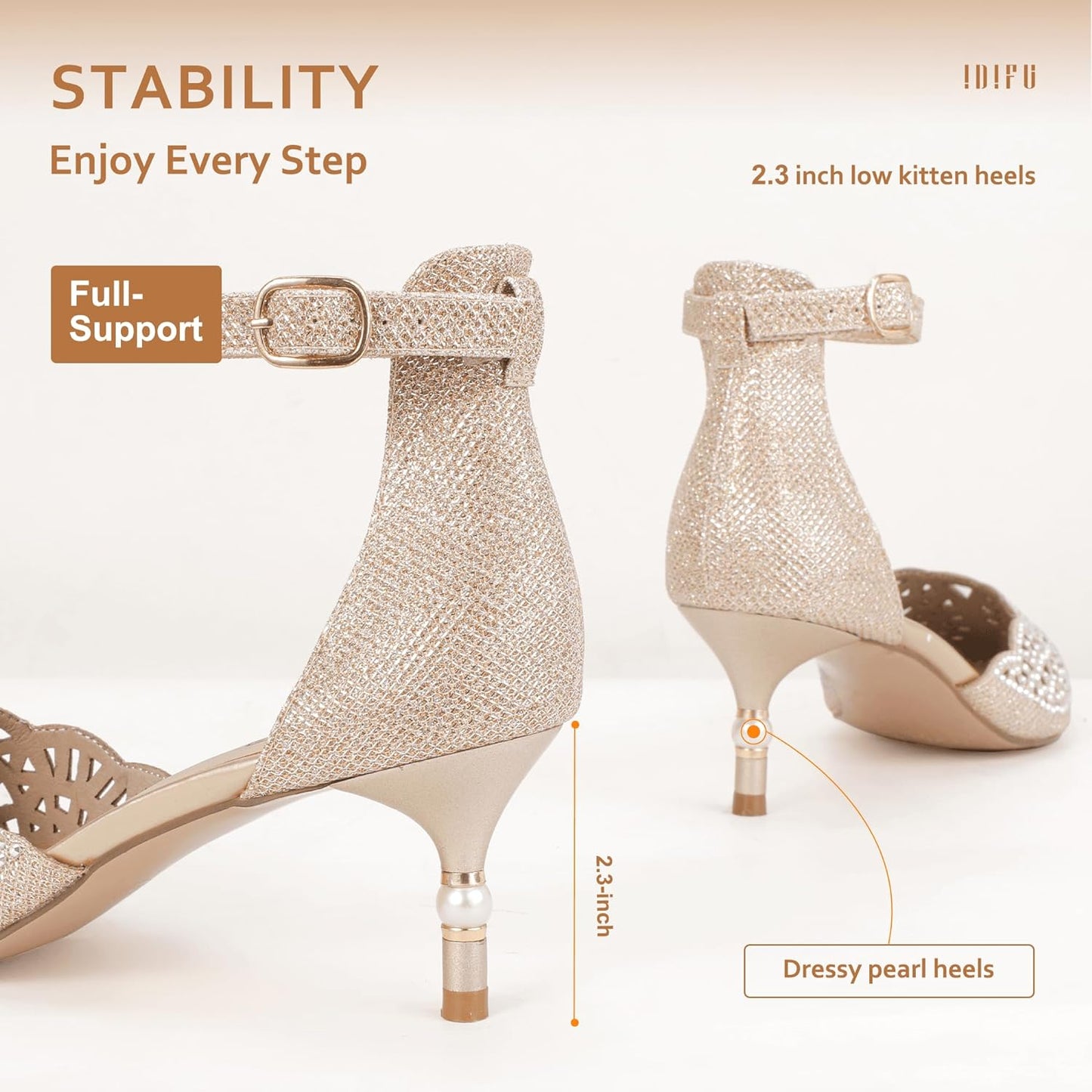 Women's IN2 Candice Rhinestone and Sequin Low Kitten Heel Pumps for Bridal and Evening Wear