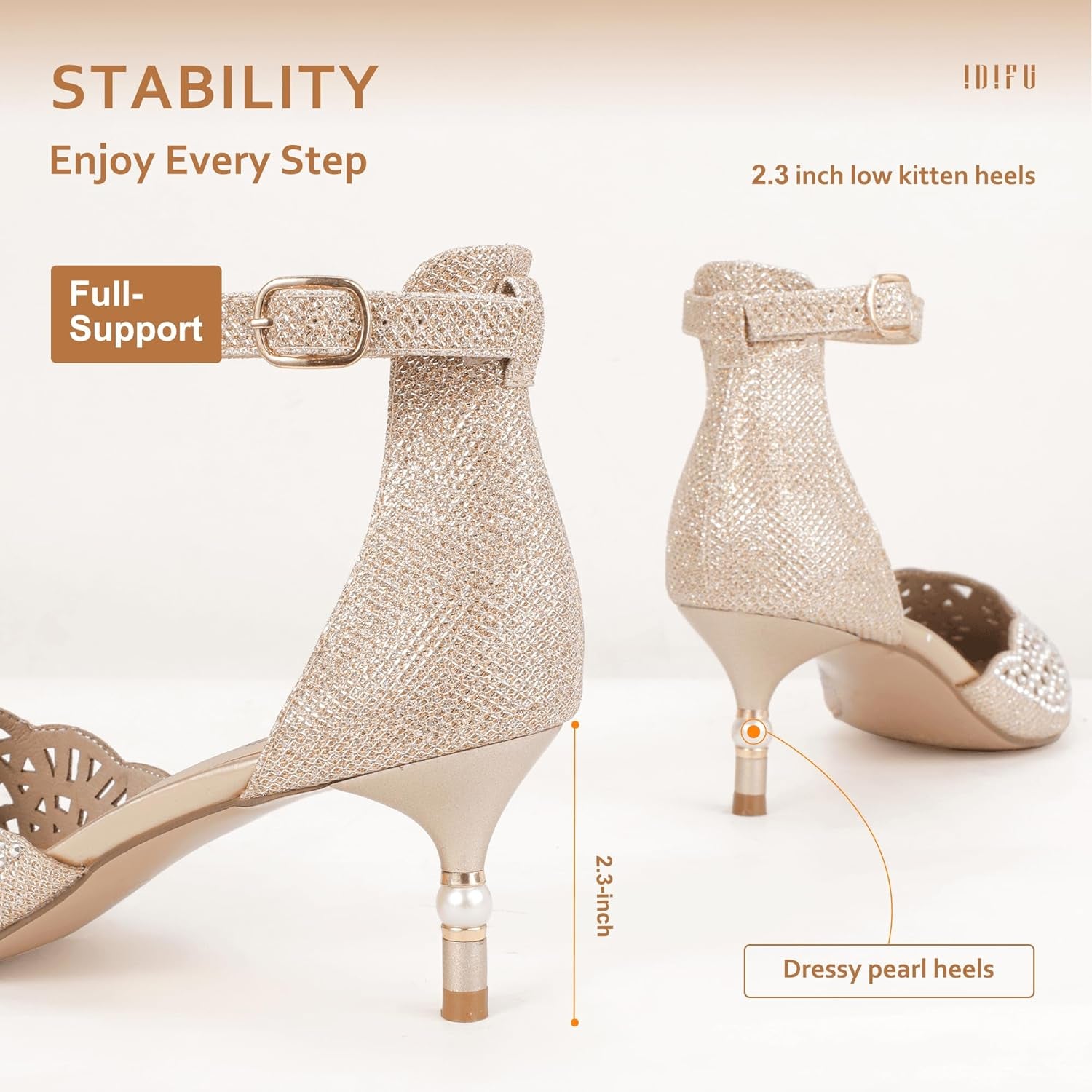 Women's IN2 Candice Rhinestone and Sequin Low Kitten Heel Pumps for Bridal and Evening Wear