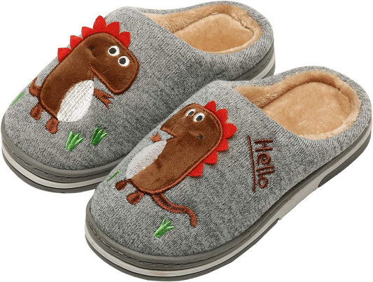 Children's Cozy Plush Dinosaur House Slippers - Non-Slip Cotton Indoor Shoes for Winter