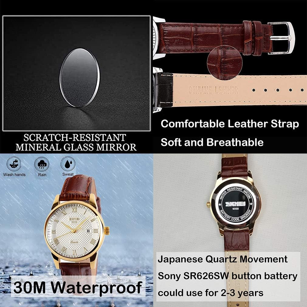 Women'S Watches for Ladies Female Black Leather Band Waterproof Fashion Casual Simple Dress Analog Day Date Business Light Wrist Watch